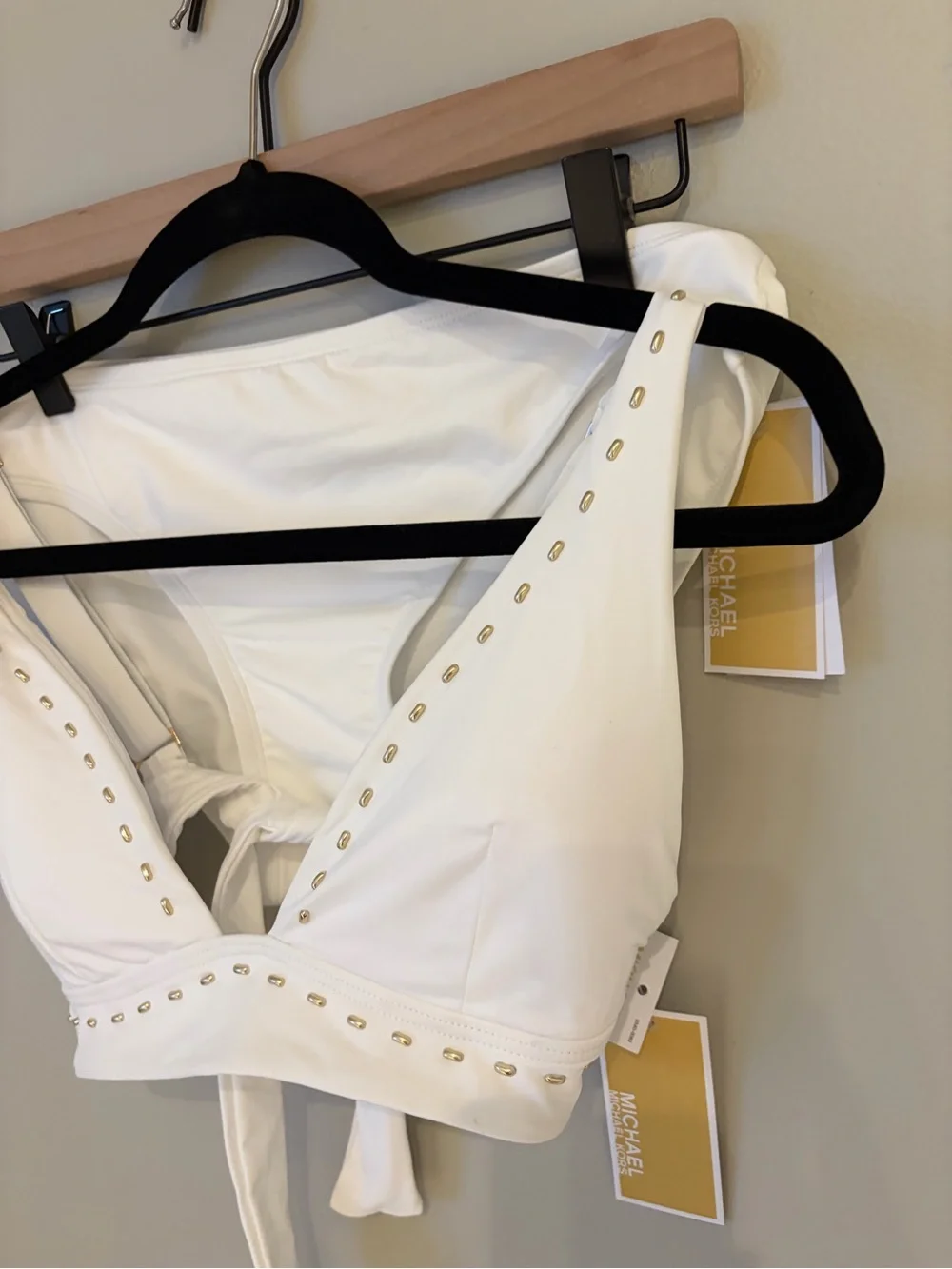 Michael Kors white bikini set with gold studded trim. Top Size Small, bottom Med